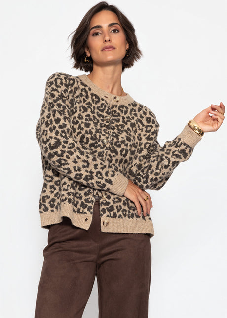 Cardigan mit Leo-Muster - beige