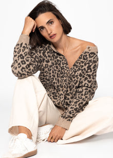 Cardigan with Leo pattern-beige-brown