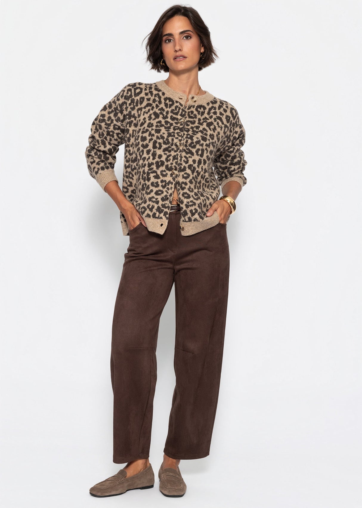 Cardigan mit Leo-Muster - beige
