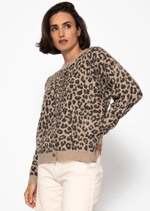 Cardigan with Leo pattern-beige-brown