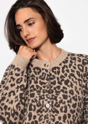 Cardigan with Leo pattern-beige-brown