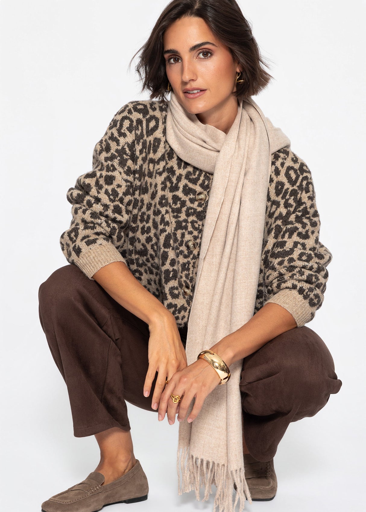 Cardigan mit Leo-Muster - beige