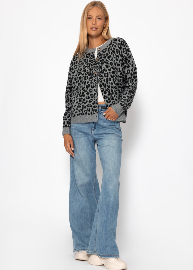 Cardigan with leopard print - grey