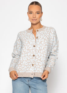 Cardigan with Leo pattern-Beige-Hellblau