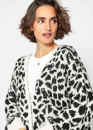 Cardigan with leopard print - black-off-white