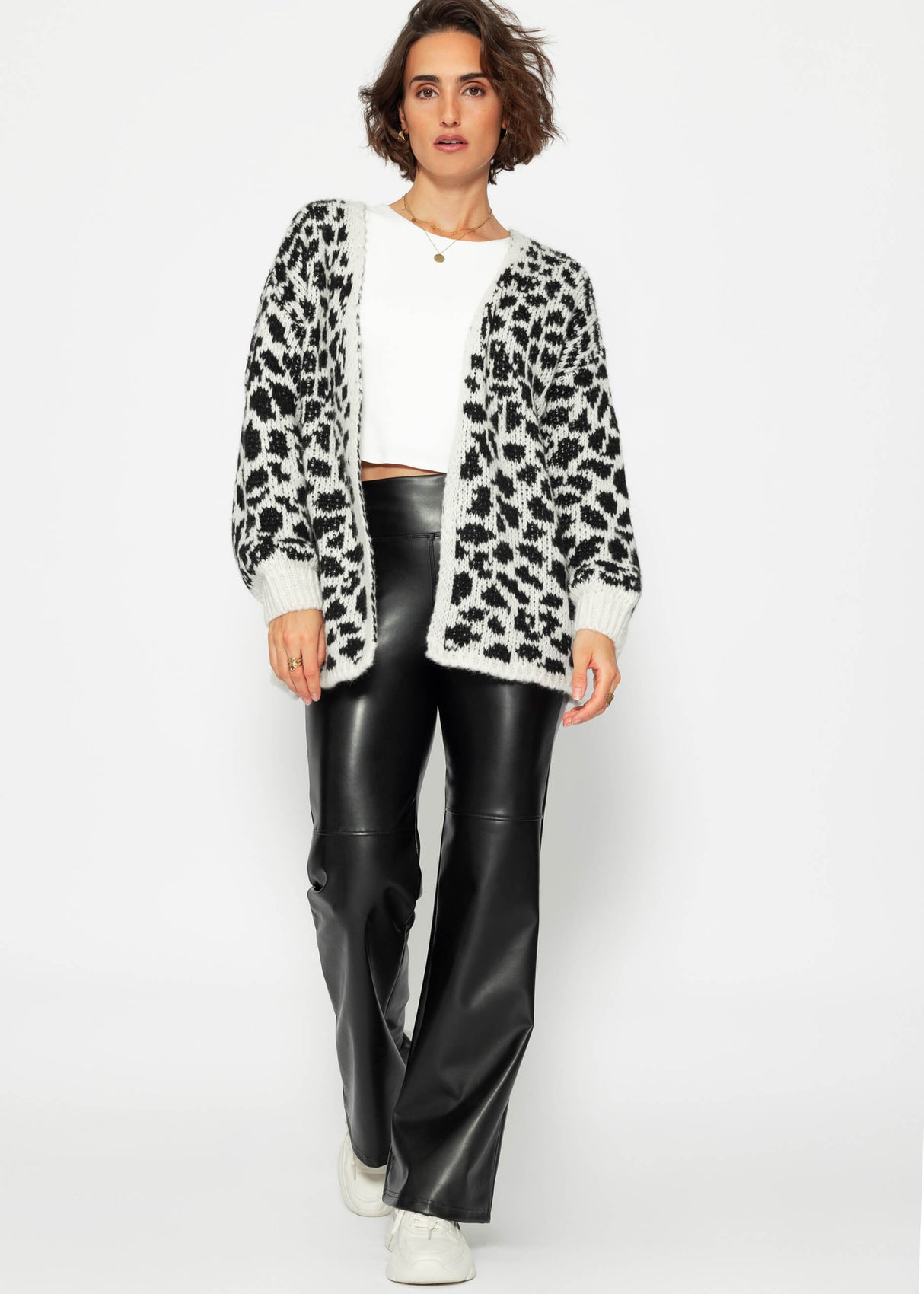 Cardigan with leopard print - black-off-white