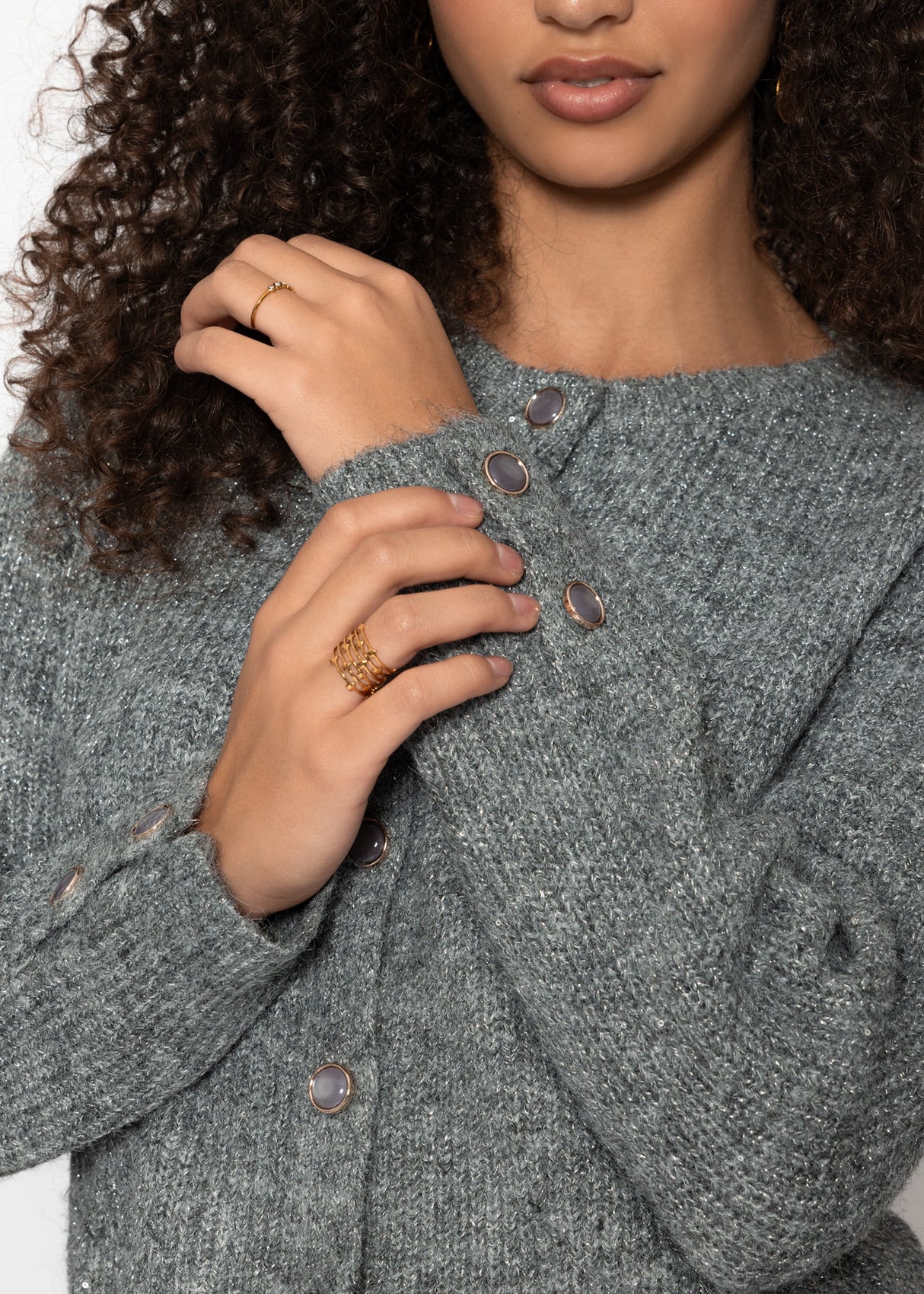 Cardigan mit Pailletten und Lurex - grau