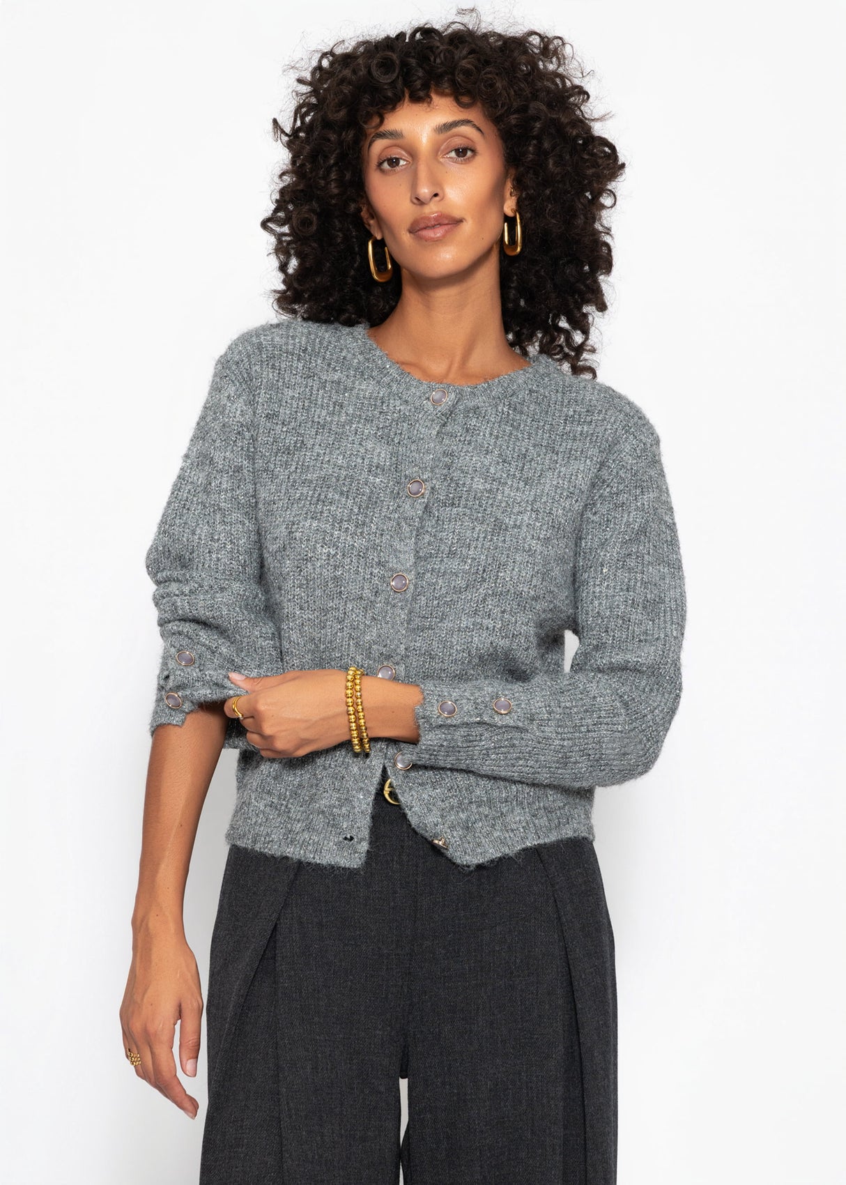 Cardigan with sequins and lurex - gray