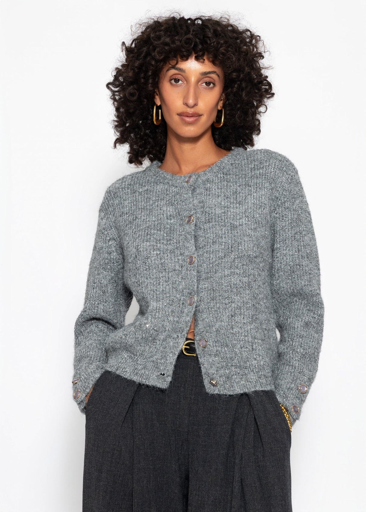 Cardigan with sequins and lurex - gray