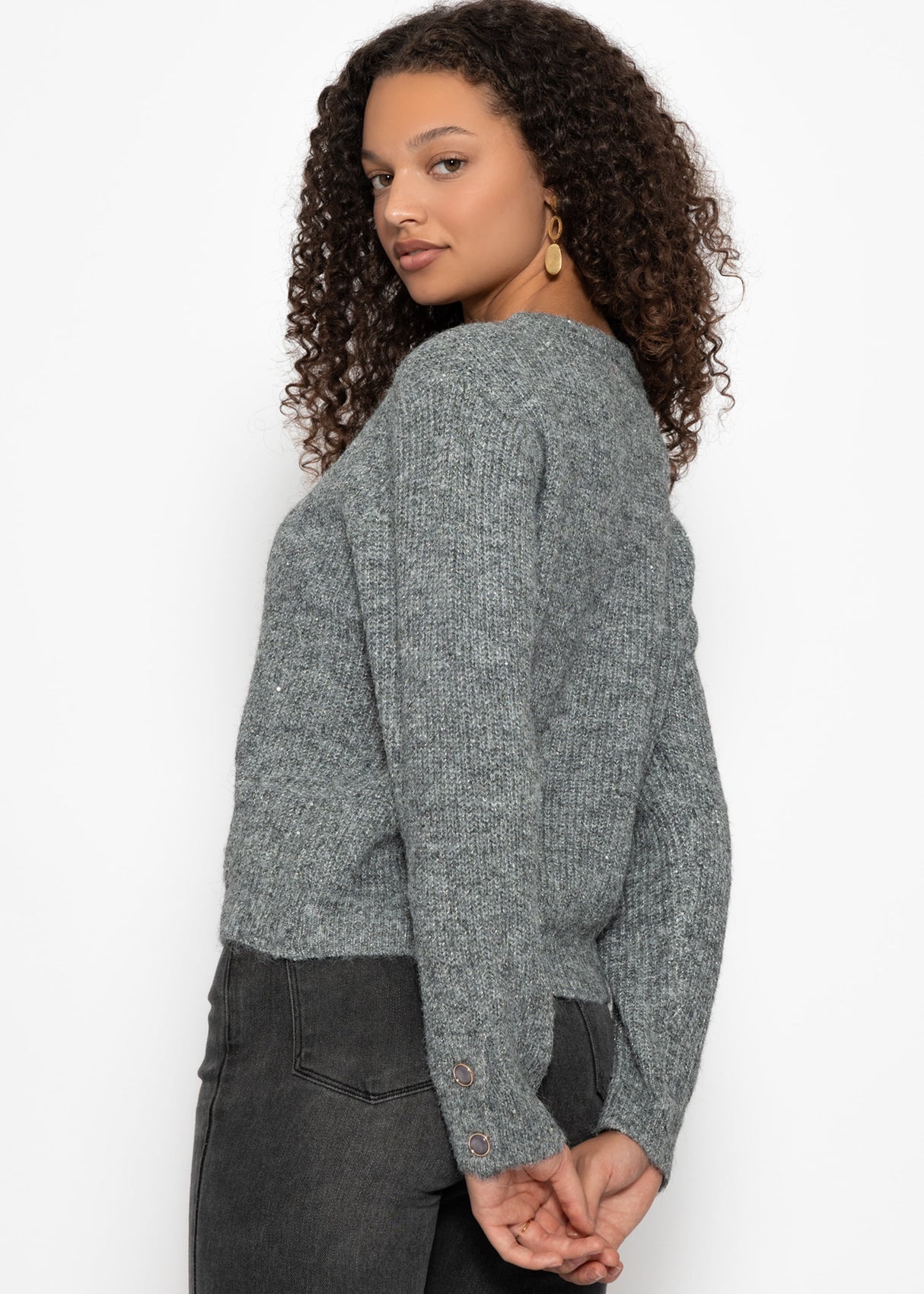 Cardigan mit Pailletten und Lurex - grau
