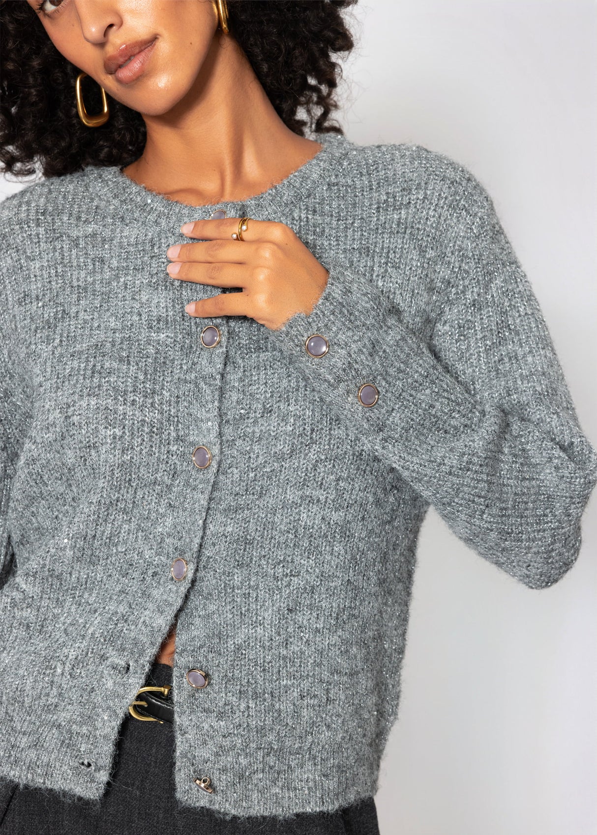 Cardigan with sequins and lurex - gray