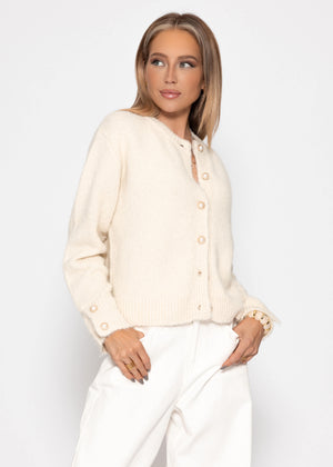 Cardigan mit Perlenknöpfen - hellbeige