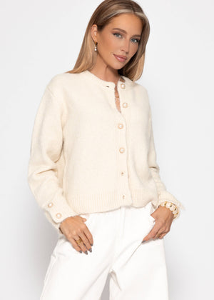 Cardigan mit Perlenknöpfen - hellbeige