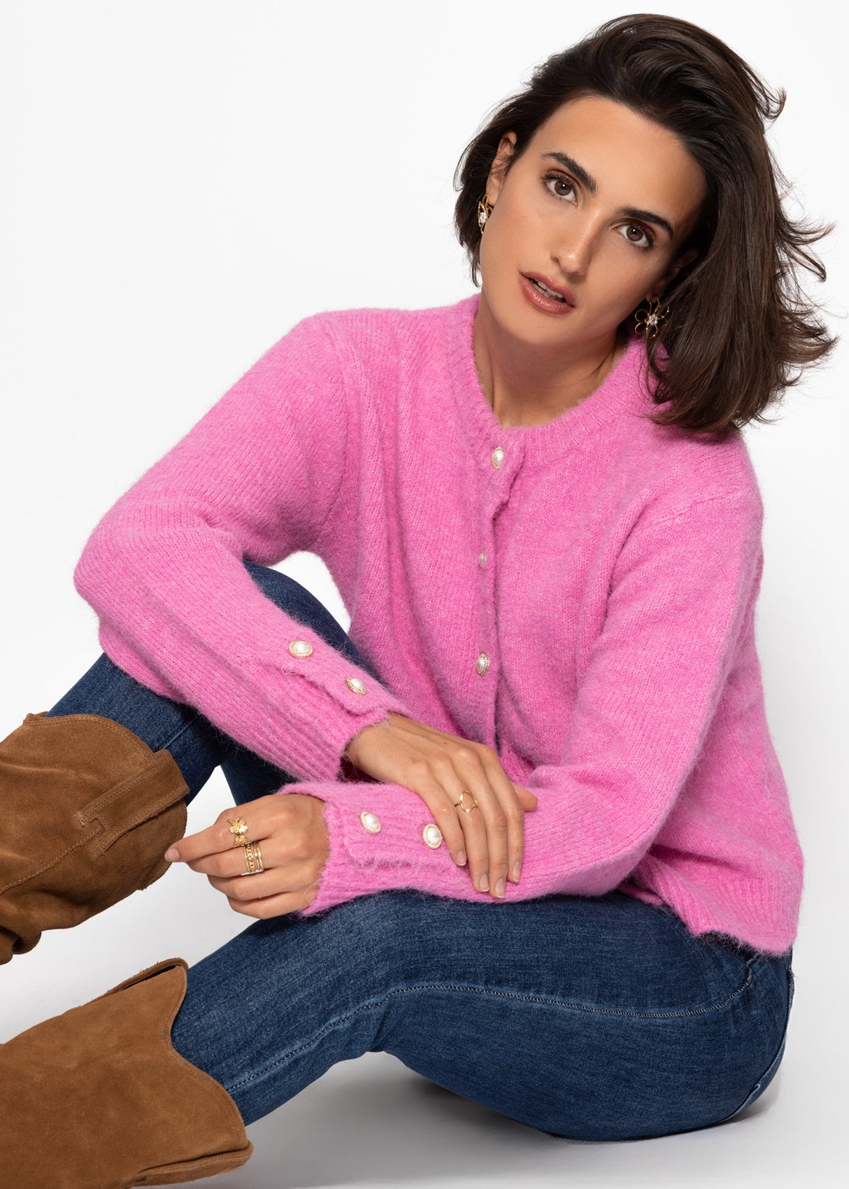 Cardigan with pearl buttons - pink