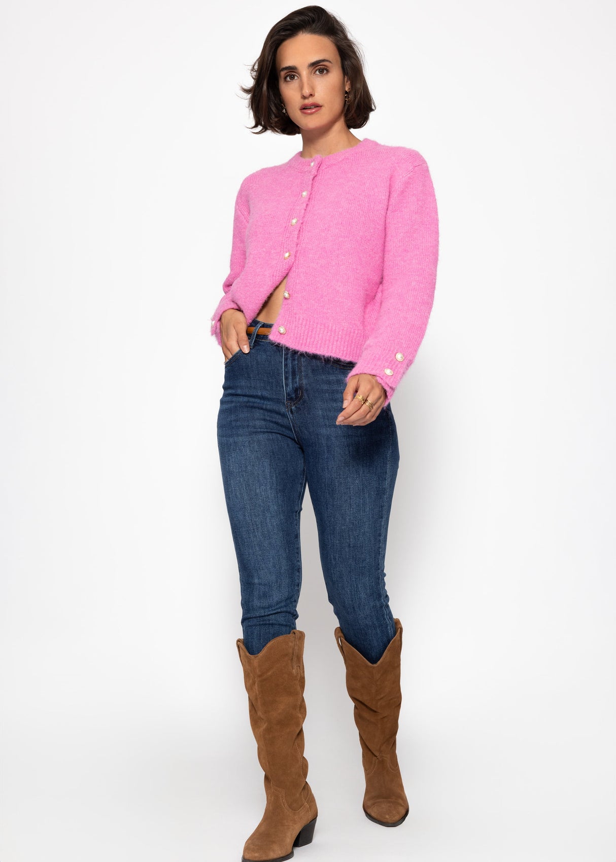 Cardigan with pearl buttons - pink