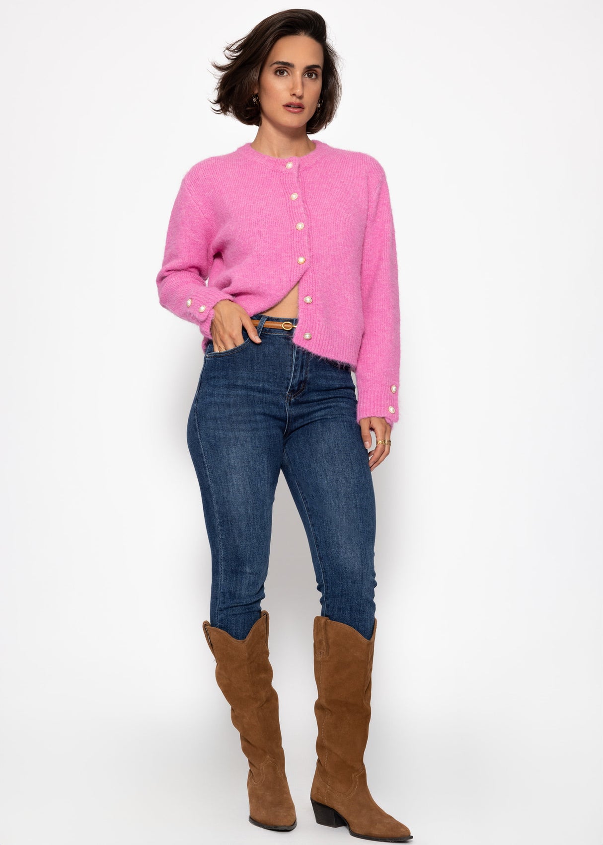 Cardigan with pearl buttons - pink