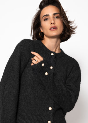 Cardigan mit Perlenknöpfen - schwarz