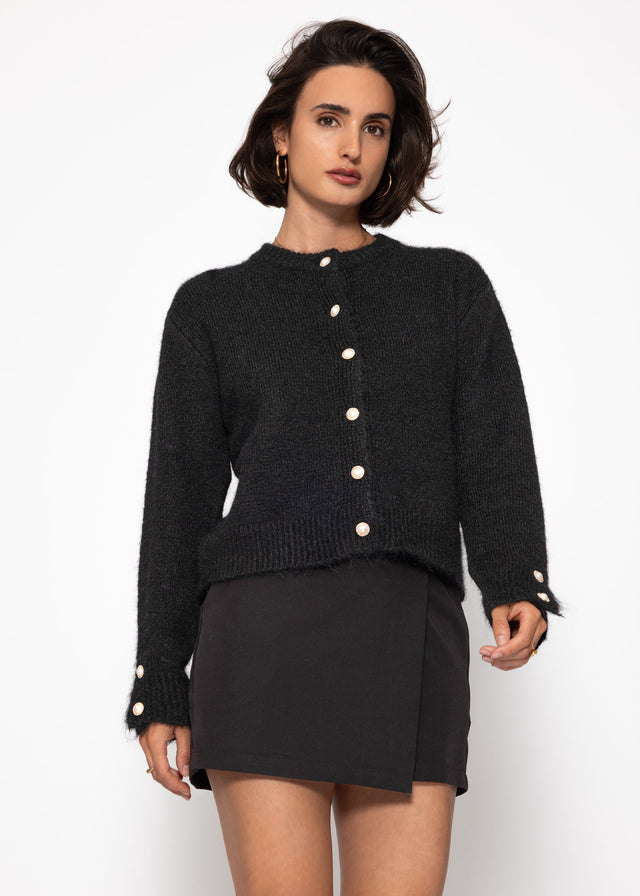 Cardigan mit Perlenknöpfen - schwarz