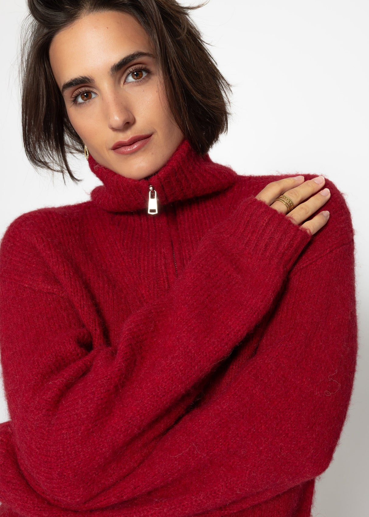 Cardigan with zipper - dark red