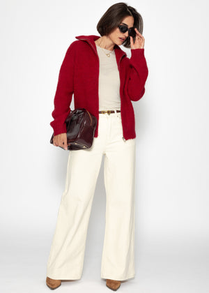 Cardigan with zipper - dark red