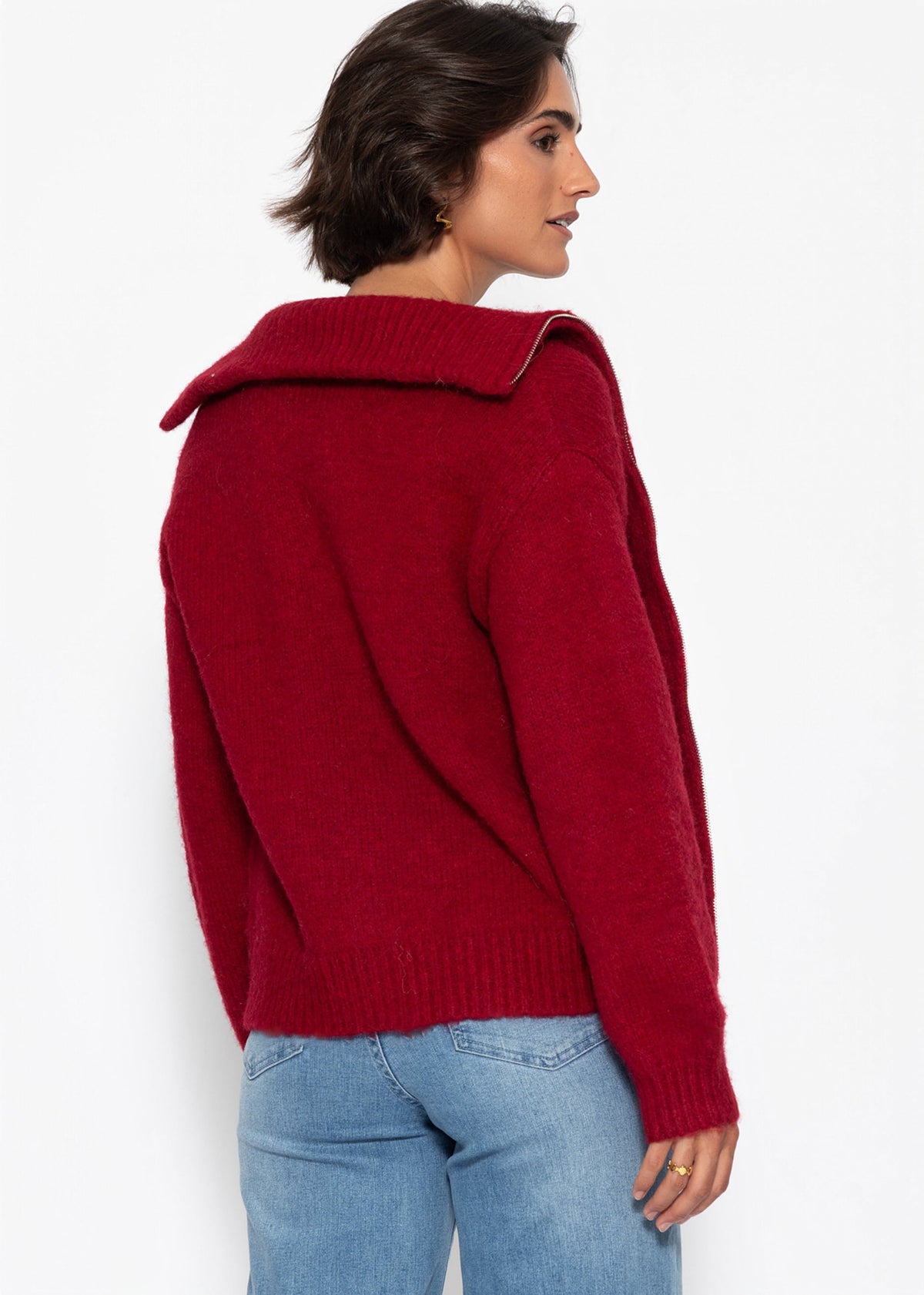 Cardigan with zipper - dark red