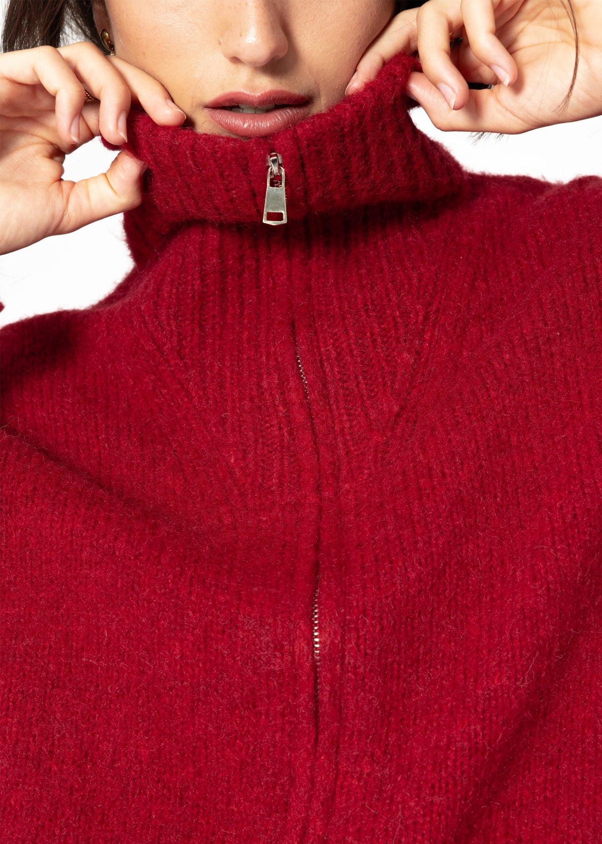 Cardigan with zipper - dark red