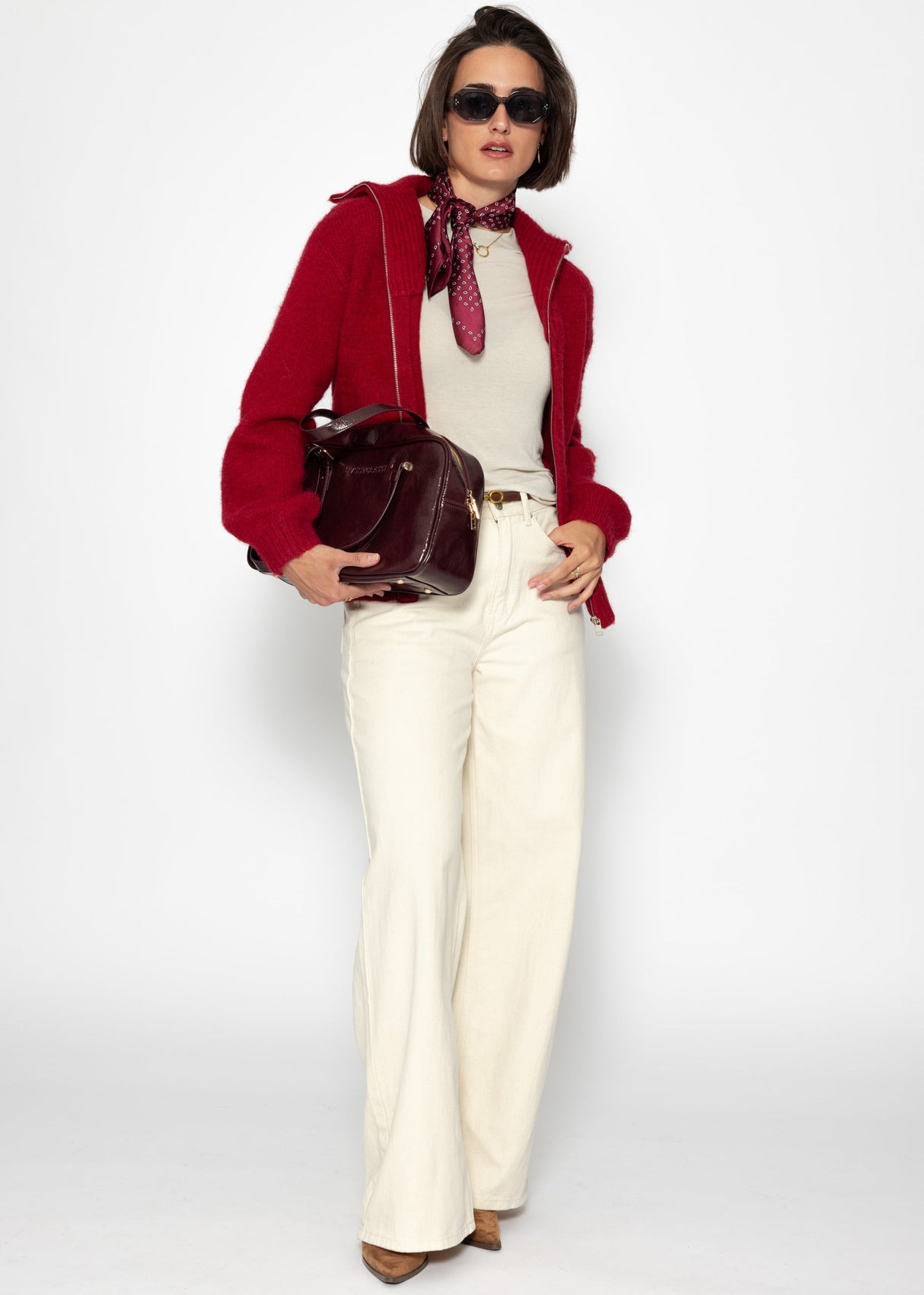 Cardigan with zipper - dark red