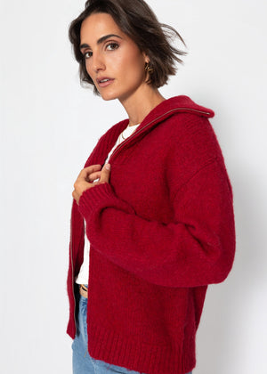 Cardigan with zipper - dark red