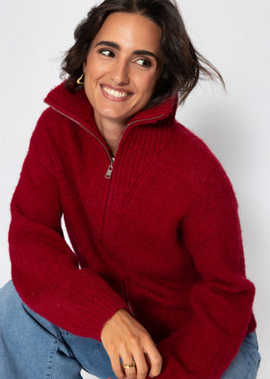 Cardigan with zipper - dark red