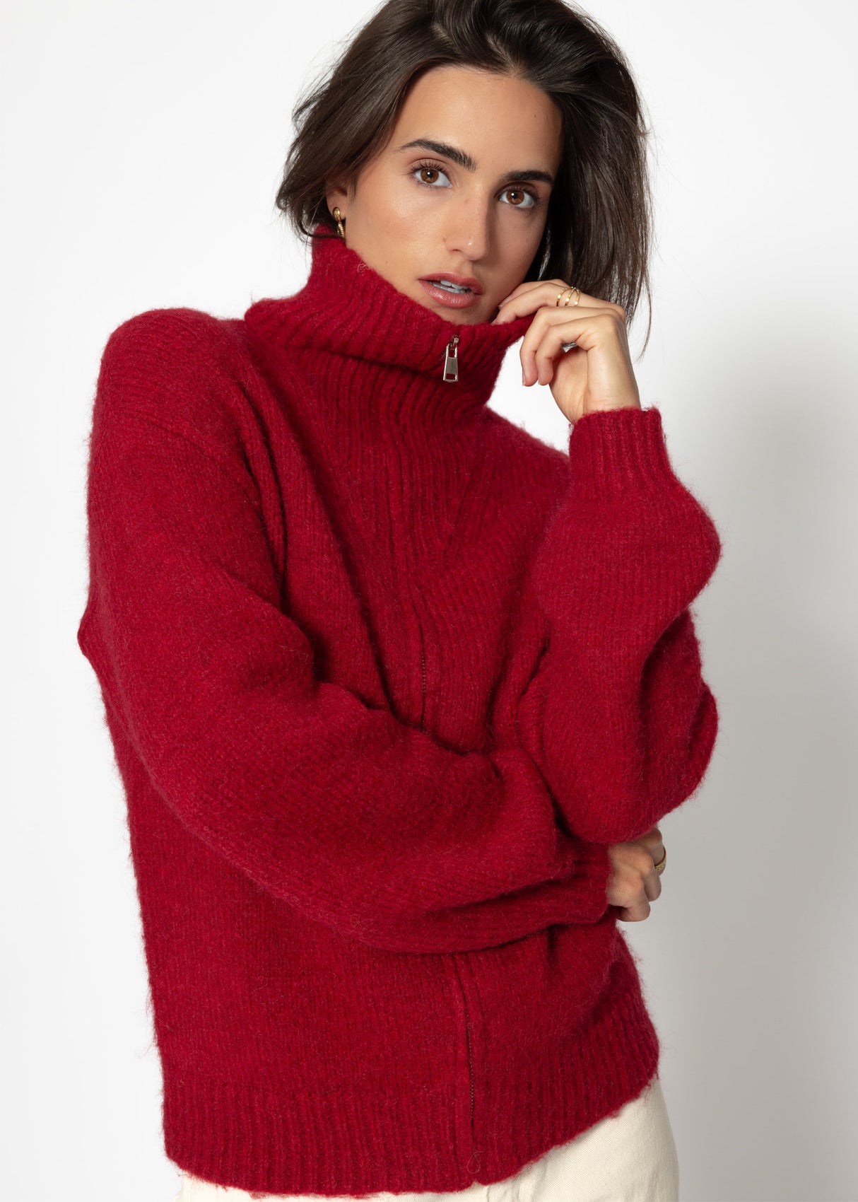Cardigan with zipper - dark red