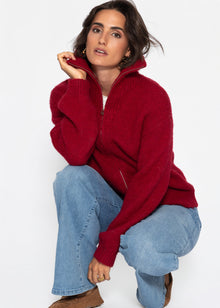 Cardigan with zipper - dark red