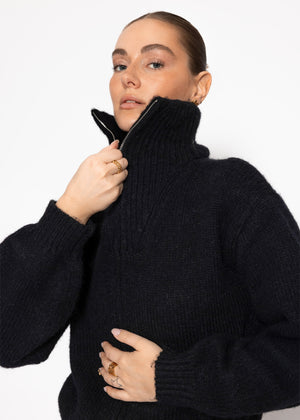 Cardigan with zipper - black