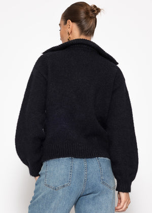 Cardigan with zipper - black