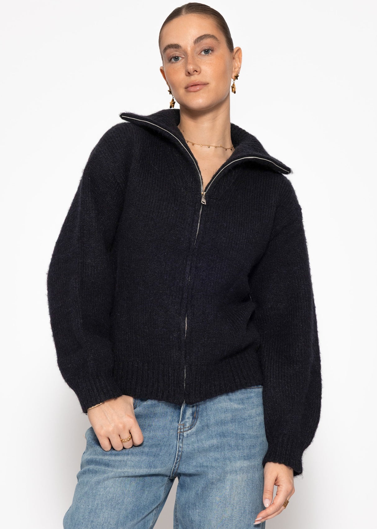 Cardigan with zipper - black