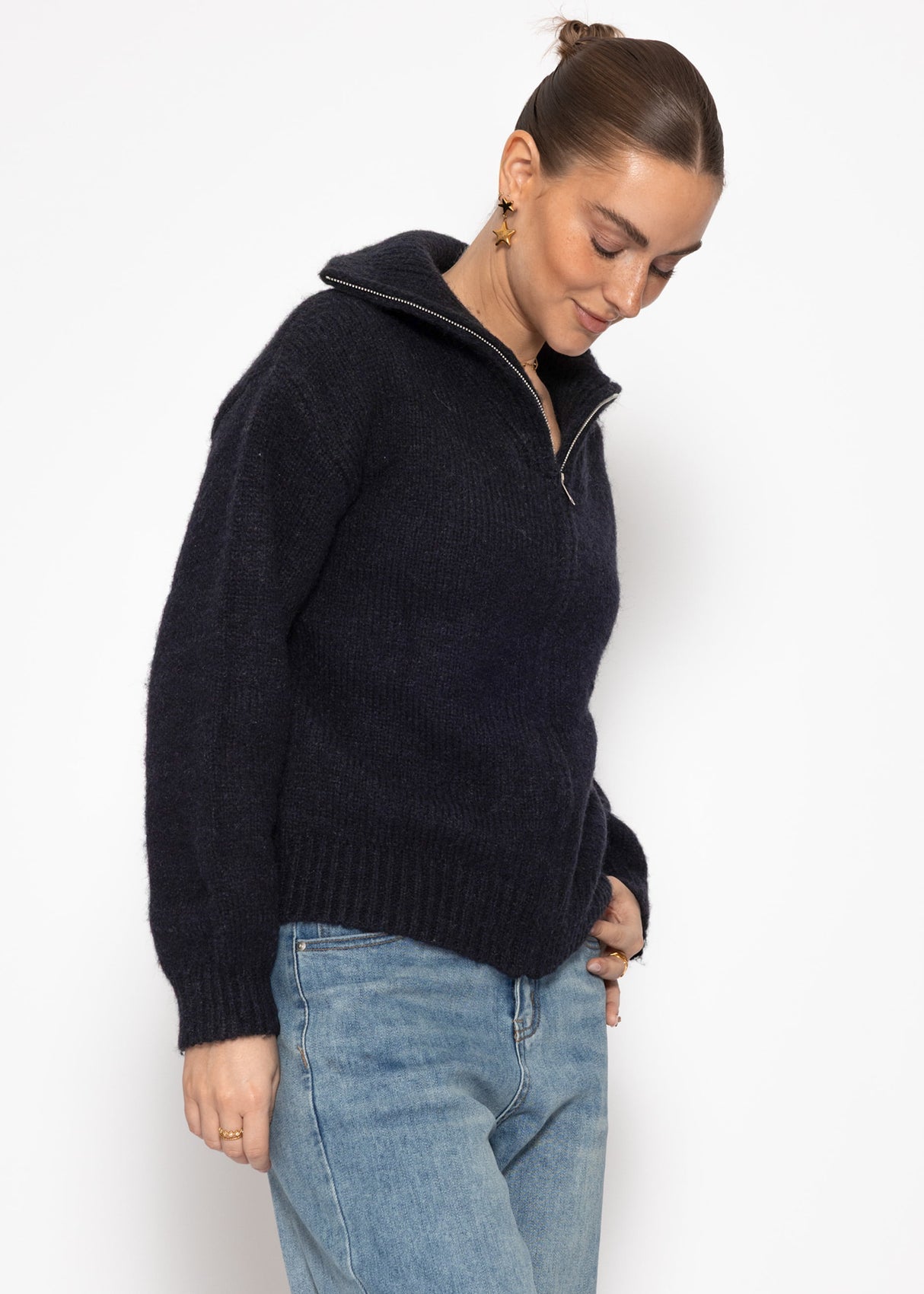 Cardigan with zipper - black