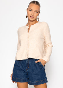 Cardigan with rib structure - beige