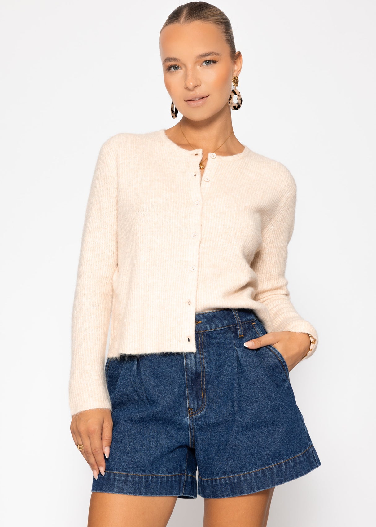 Cardigan mit Rippstruktur - beige