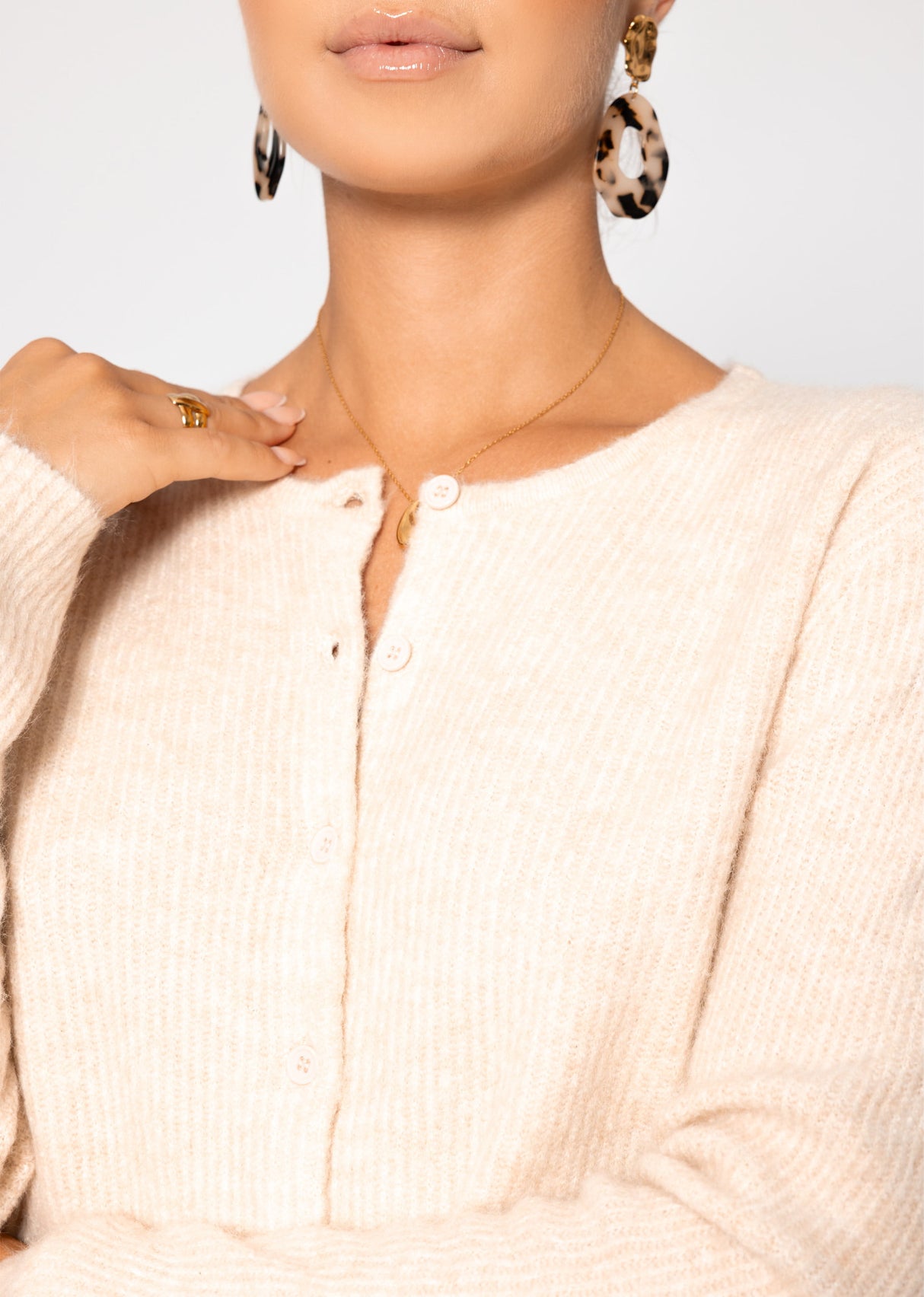 Cardigan mit Rippstruktur - beige