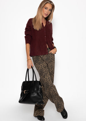 Cardigan mit Rippstruktur - burgundy