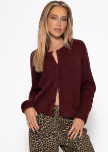 Cardigan with rib structure - Burgundy