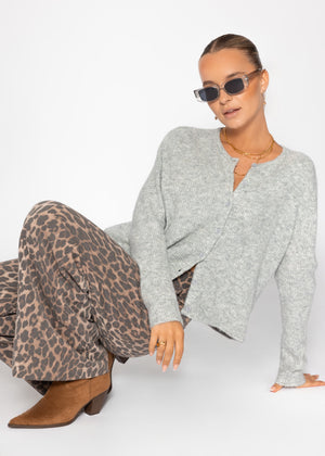 Cardigan with rib structure - light gray