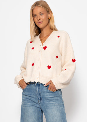 Cardigan with red heart - off-white