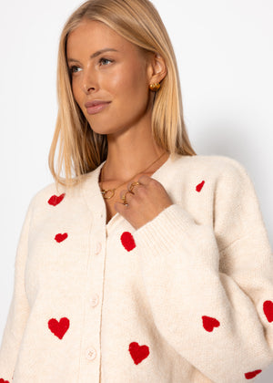 Cardigan with red heart - off-white