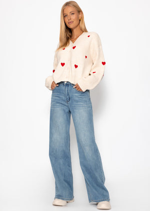 Cardigan with red heart - off-white