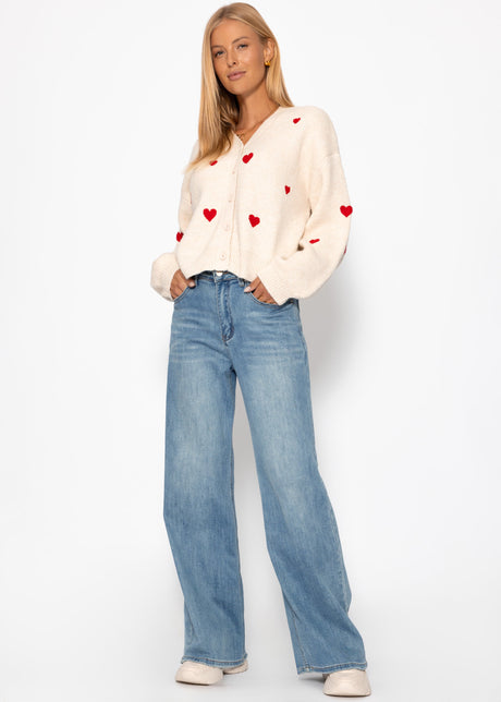 Cardigan with red hearts - off-white