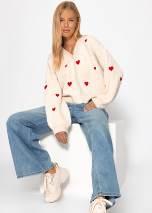 Cardigan with red heart - off-white