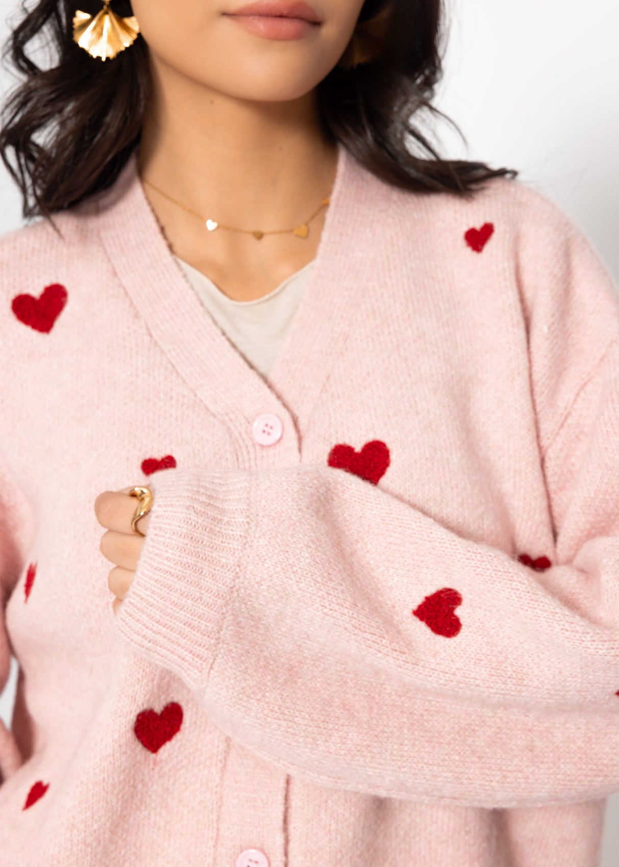 Cardigan mit roten Herzen - rosa