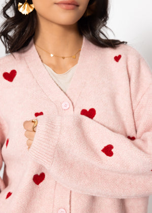 Cardigan mit roten Herzen - rosa