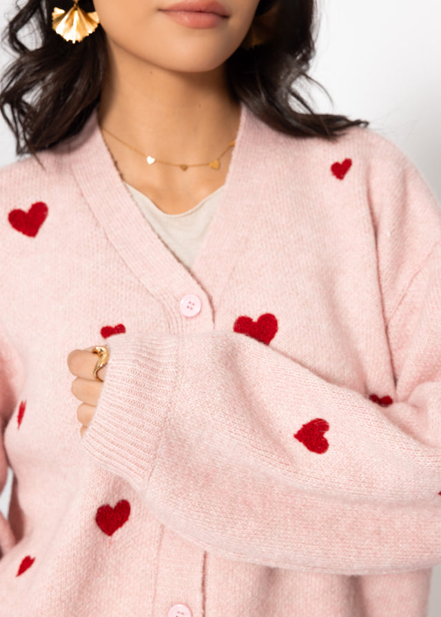 Cardigan mit roten Herzen - rosa