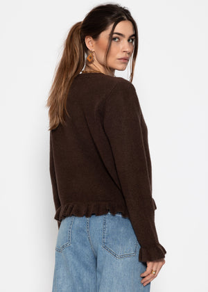 Cardigan with ruffles - dark brown